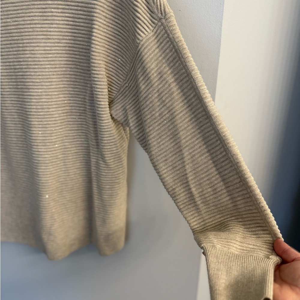 Tommy Bahama Bonita Sequined V Neck Sweater Women's Medium Beige Ribbed - Picture 4 of 13